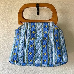 Lily Waters Wood Handle Mini Quilted Hand Bag